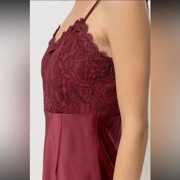 85. Slip Dress Lace Inset Wine Burgundy Evening Cocktail S, M & L Available NWT - Picture 5 of 7